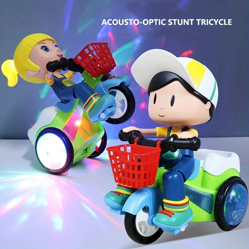 360° Rotating Stunt Tricycle for Kids with Music & Lights